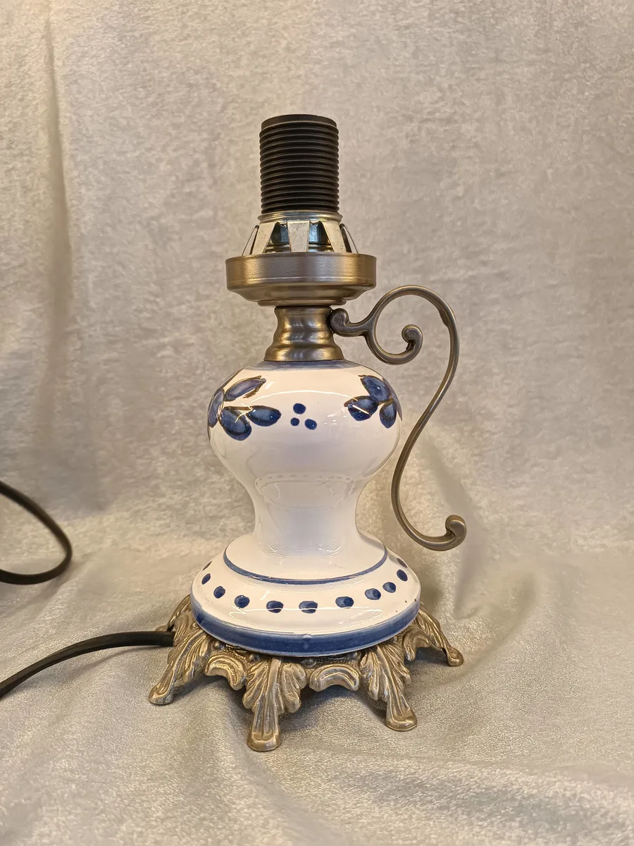 Antika Stil Porselen Dekoratif Lambası - Mavi Çiçek Deseni