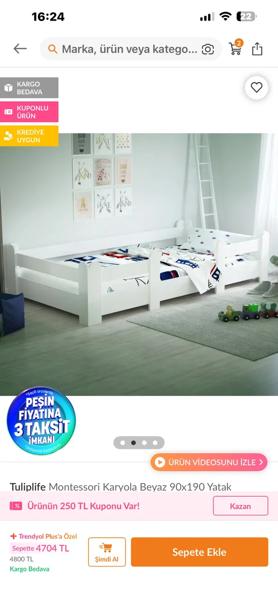 Tuliplife Montessori Karyola Beyaz 90x190 cm - Çocuk Yatağı