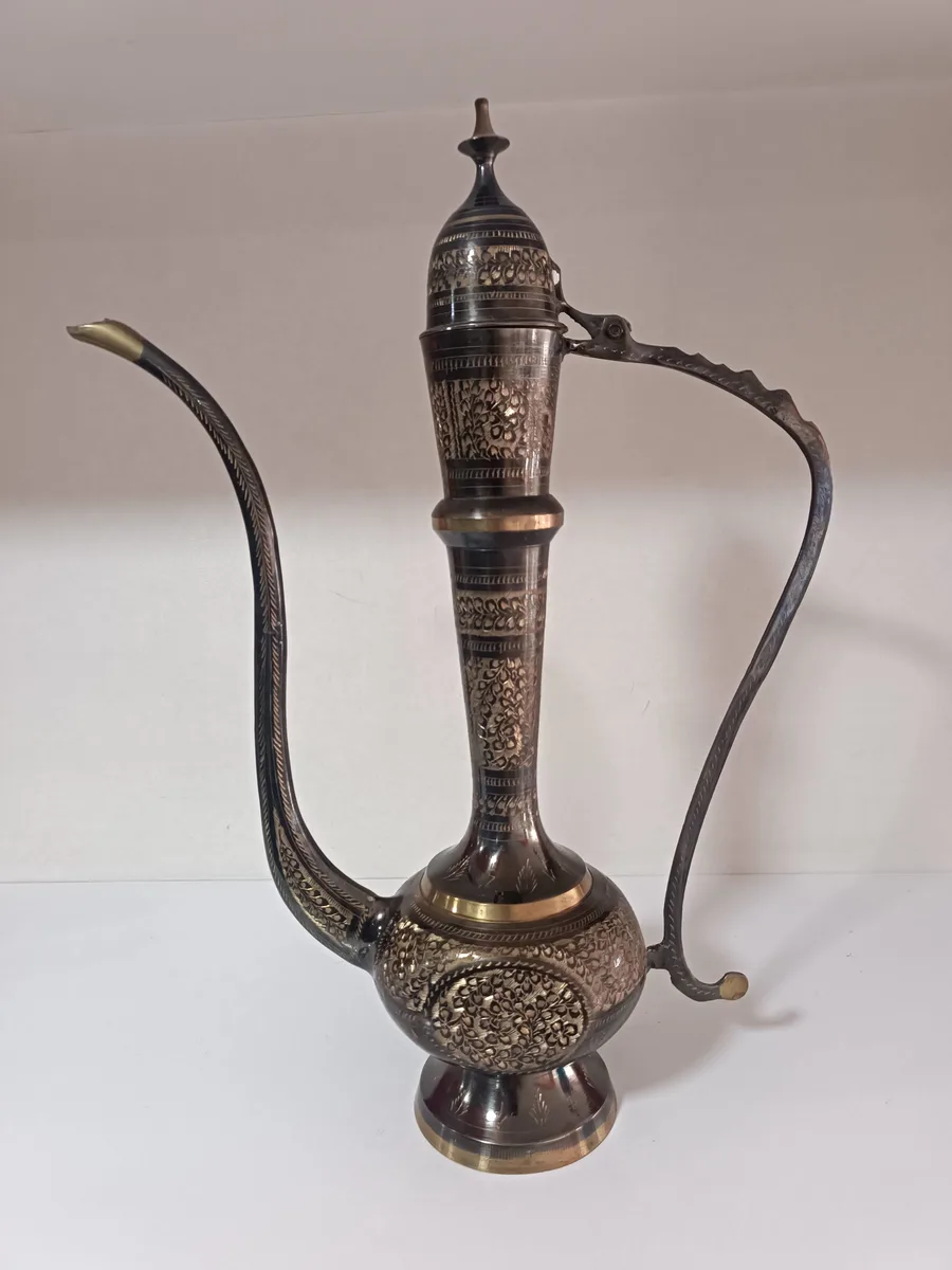 Antika Osmanlı Dönem Pirinç İbrik - El Işçiliği Kazıma Dekorasyonlu