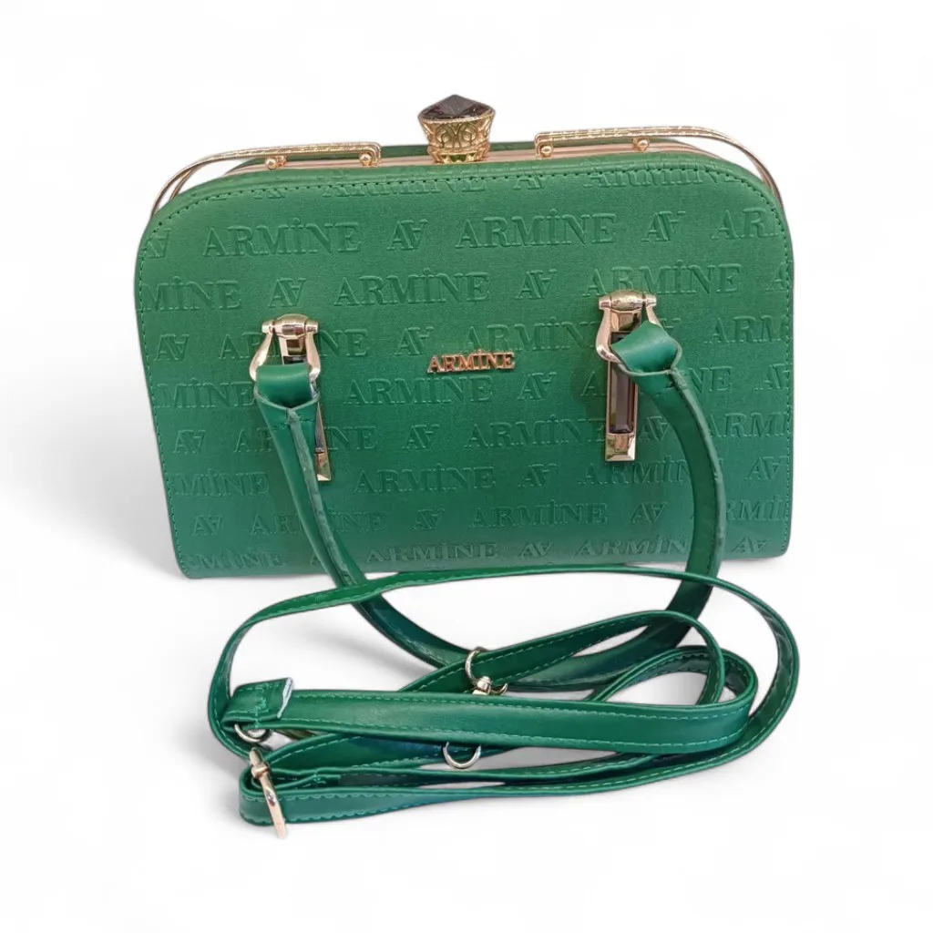 ARMINE Yeşil Deri Omuz Çantası - Gold Aksesuarlı
